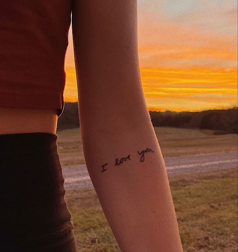 I Love You Small Tattoo, Tattoo Ideas I Love You, I Love You Forearm Tattoo, Matching I Love You Tattoos, I Love You Tattoo Handwriting Parents, I Love You Hand Writing Tattoo, I Love You Writing Tattoo, Hand Written I Love You Tattoos, I Love You Tattoo On Arm