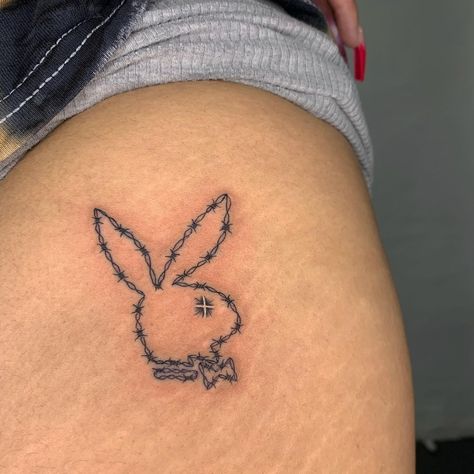 Cute But Physco Tattoo, Playboy Bunny Tattoo Hip, Playboy Bunny Tattoo, Playboy Tattoo, Self Made Tattoo, Girl Neck Tattoos, Gangsta Tattoos, Bunny Tattoos, Western Tattoos