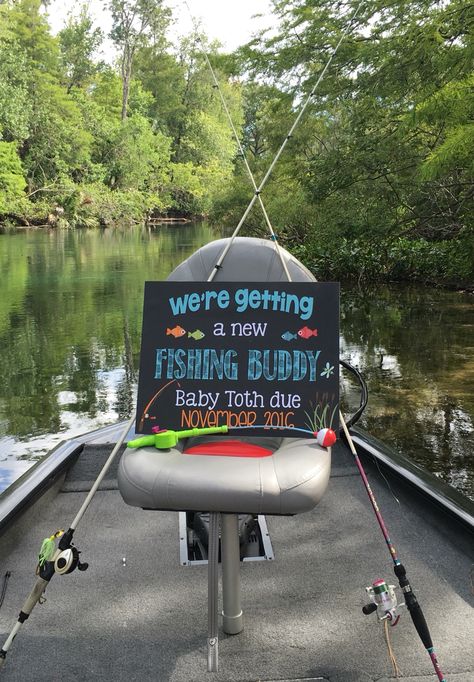 Fishing baby announcement Fishing Baby Announcement, Fishing Baby, Fun Baby Announcement, Cute Pregnancy Announcement, Baby Announcement Pictures, Baby Announcement Photos, Baby Fish, Baby Gender Reveal Party