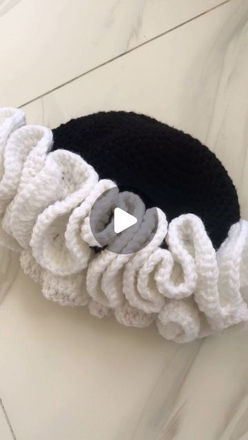 Ruffle Hat Crochet, Crochet Ruffle Hat, Ruffle Hat, Black And White Hats, Crochet Ruffle, Crochet Clothing And Accessories, Crochet Clothing, Crochet Stuff, April 13