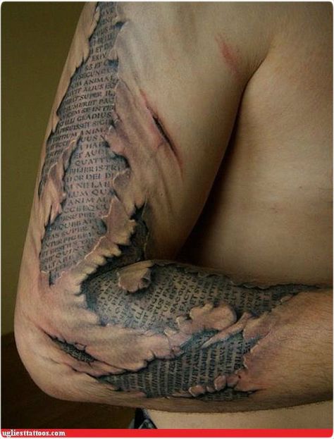 Ripped Skin Tattoo, Tato 3d, Tatoo 3d, Amazing 3d Tattoos, Hyper Realistic Tattoo, Optical Illusion Tattoo, Text Tattoo, Weird Tattoos, 3d Tattoos