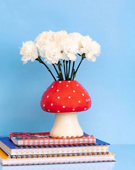 Mushroom Vase by ban.do - vase - ban.do Mushroom Vase, Cute Desk Organization, Cottagecore Room, Cottagecore Room Decor, Stuffed Mushroom Caps, Mushroom Decor, Colorful Ceramics, Unique Vases, Trendy Flowers