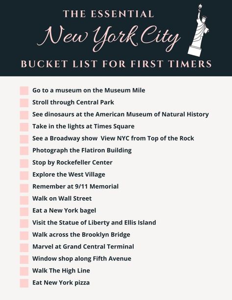 For your absolute first time in New York City, here is the essential New York City bucket list for first timers. And don’t miss a printable checklist at the end so you can cross off things you’ve done as you experience them. New York City Checklist, New York Checklist, Nyc Checklist, Bucket List Aesthetic, New York Trip Planning, Autumn Planner, List Aesthetic, New York Bucket List, Nyc Bucket List