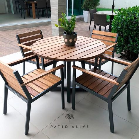 Metal And Wood Chairs, Pavilion Furniture, Diy Classroom Furniture, Coffee House Design, Steel Furniture Design, Terrace Furniture, Metal Outdoor Furniture, Outdoor Living Furniture, Industrial Design Furniture