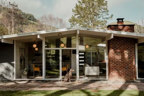 Tour a midcentury modern Eichler house post-renovation - Curbed SF Paint Combos, Eichler Homes, Mcm House, Casas The Sims 4, Mid Century Architecture, Glass Box, Green Landscape, Mid Century Modern House, Indoor Outdoor Living