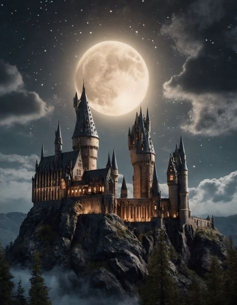 Harry Potter Image, Image Harry Potter, Hogwarts Castle Painting, Hogwarts Background, Hogwarts Night, Hogwarts At Night, Wallpaper Hogwarts, Hogwarts Wallpaper, Magical Background