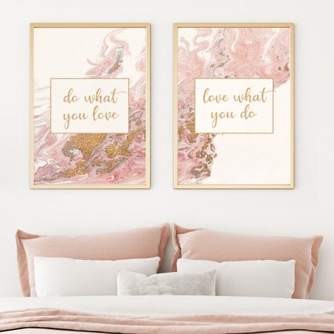 Painting Set Of Two, Inspirational Office Decor, Pink Office Decor, Motivational Office Decor, Blush Pink Bedroom, Rose Gold Office, Do What, Glam Office, Gold Abstract Painting