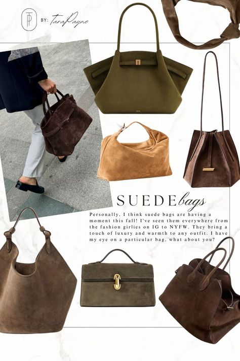 Trend Alert : Suede Bags Suede Bag Outfit, Affordable Designer Bags, Everyday Chic Outfits, Fall Purses, Brown Suede Bag, Polene Bag, Purse Outfit, Suede Purse, Suede Bag