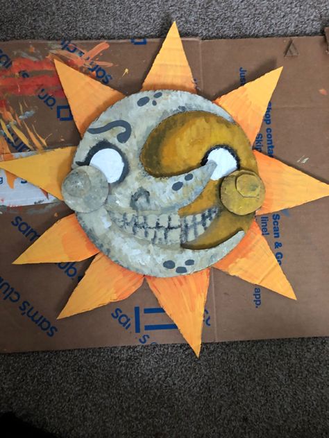 Sun Drop Cosplay, Sundrop Mask Tutorial, Cardboard Mask Ideas, Sun And Moon Mask, Sundrop Cosplay, Bonnie Cosplay, Sun Cosplay, Sun Costume, Superstar Daycare