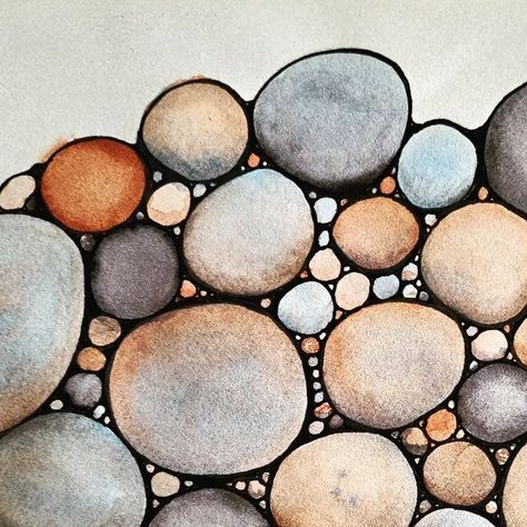 Watercolour Pebbles, Watercolor Stones, Shade Drawing, Watercolor Rocks, Rock Stacking, Carolyn Saxby, Garden Rocks, Natural Form Art, Watercolor Art Journal