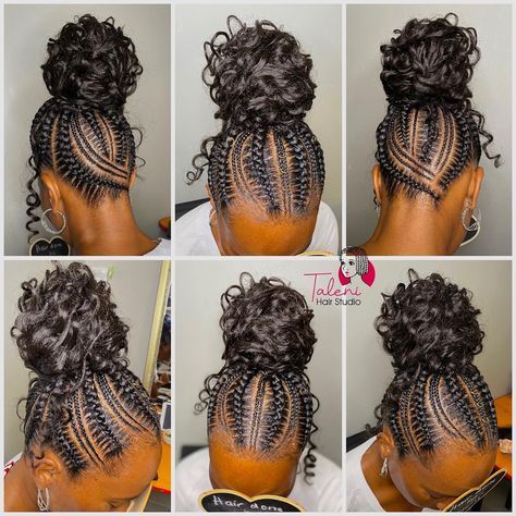 Updo Ponytail Braids For Black Women, Braids And Ponytail Hairstyles, Braid Bun Styles For Black Hair, Braids Going Into A Ponytail Black, Ghana Braids Hairstyles Updo, Cornrow Ponytail Styles 2024, Braided Messy Bun Hairstyles, Bohemian Ponytail, Updo Braids For Black Hair