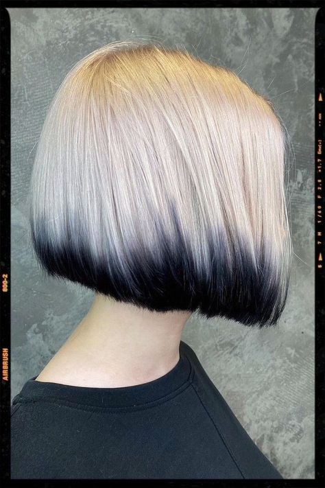 Black Hair Blonde Tips, Color Block Hair, Dyed Tips, Two Toned Hair, Short White Hair, Dip Dye Hair, Colored Hair Tips, Short Hair Undercut, Undercut Pixie Haircut