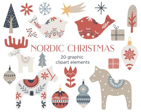 Christmas Scandinavian Style, Swedish Horse, Scandinavian Christmas Ornaments, Christmas Graphic Design, Scandinavian Christmas Decorations, Christmas Moose, Scandi Christmas, Art Traditional, Swedish Christmas