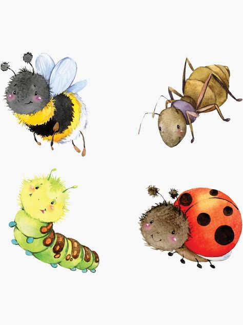 Cute Creepy Crawlies Sticker Pack - Bumblebee, Ant, Caterpillar, Ladybird / Ladybug - Bugs / Insects / Kawaii Sticker Designed by laptop-sticker Ladybird Drawing, Bug Cartoon, Spirit Baby, Good Tattoo, Bugs Drawing, Tattoo Baby, Cute Creepy, Ladybug Art, Bug Art