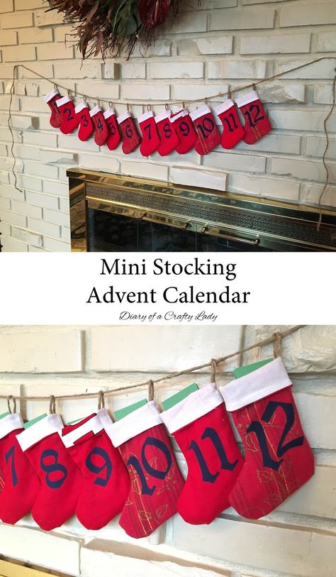 Diary of a Crafty Lady: Mini Stocking Advent Calendar Stocking Advent Calendar, Christmas Stocking Decorations, Mini Christmas Stockings, Joy Of Giving, Mini Stockings, Diy Advent Calendar, Mini Christmas, Easy Diy Crafts, Christmas Season