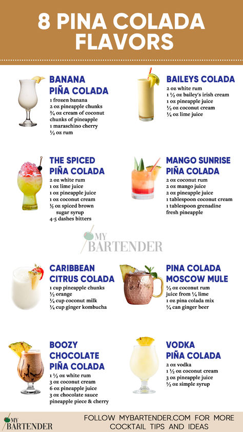 Pina Colada Flavors Tequila Pina Colada, Pina Colada Daiquiri, Pina Colada Alcoholic Drink, Best Piña Colada Recipe Alcohol, Mango Colada Recipe, Pina Colada Recipe Alcoholic, Alcholic Drink Fruity, Pins Colada Smoothie, How To Make A Pina Colada