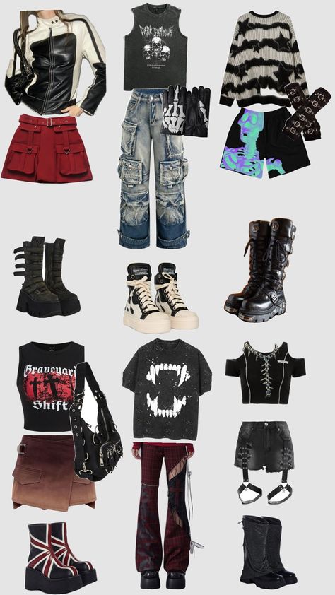 fashion, alt fashion, outfits, shuffles outfits, clothes ☆ Athletic Alt Outfits, Mall Goth Inspo Outfits, Punk Skater Outfits, Masc Alternative Fashion, Punk Vest Outfit, $ui̇ci�̇deboy$ Concert Outfits, Emo Clothes Ideas, Emo Outfit Board, Cool Alt Outfits