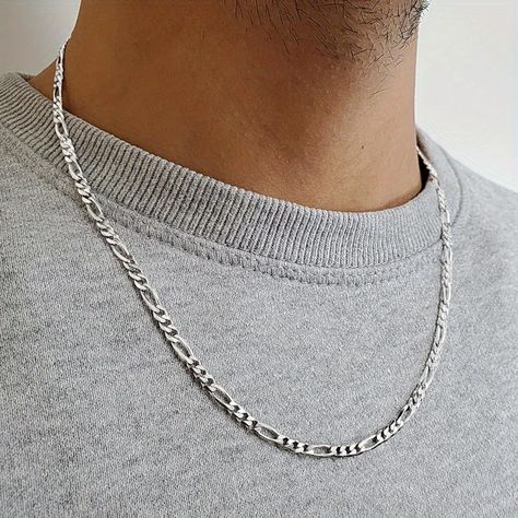 Faster shipping. Better service Electroplating Jewelry, Mens Silver Chain Necklace, Silver Chain For Men, Figaro Chain Necklace, Mens Jewelry Necklace, Mens Chain Necklace, Figaro Chain, Estilo Hip Hop, Gift Pouch