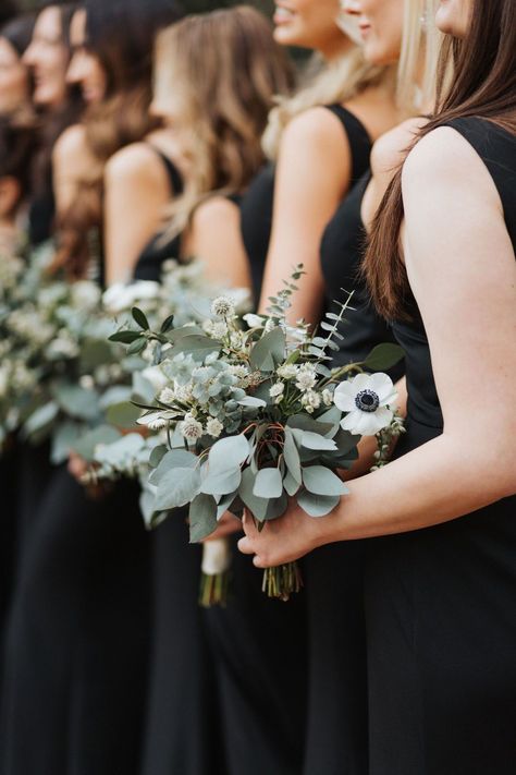 Anemone Bridesmaid Bouquet, Modern Greenery Wedding, Creative Floral Arrangements, Wedding Bridesmaid Bouquets, Anemone Wedding, Modern Greenery, Anemone Bouquet, Greenery Wedding Bouquet, Bridal Party Bouquets