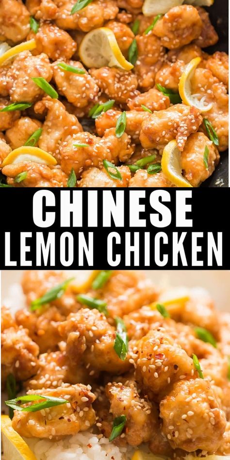 Chinese lemon chicken is battered crispy chicken breast smothered in delicious sweet and tangy lemon sauce. Move over take-out, we got a better version made at home with crunchy chicken and amazing fresh lemony sauce! #Chineselemonchicken #lemonchicken #chickenrecipes #chicken #chickendinner #chickenstirfry #takeoutcopycat #copycatrecipes #chinesechicken Lemon Sauce For Chicken, Chinese Lemon Chicken, Crispy Chicken Breast, Crunchy Chicken, Homemade Chinese Food, Lemon Chicken Recipe, Chinese Cooking Recipes, Pork Tenderloin Recipes, Lemon Sauce