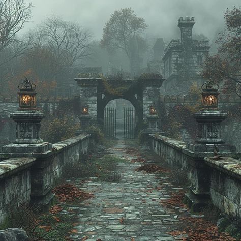 Creepy Fog, Scene Art, Fantasy Pictures, Fantasy House, Fantasy Castle, Fantasy Places, Beautiful Dark Art, Landscape Artwork, King Arthur