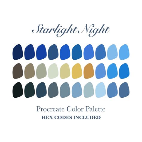 Starlight Color Palette, Rainy Day Color Palette, Midnight Blue Color Palette, Color Palette Hex Code, Day Color Palette, Pallete Color, Color Palette Procreate, Digital Illustration Art, Procreate Palette