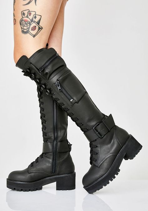 f4a4da9aa7eadfd23c7bdb7cf57b3112desc47247591ri Phantom Dust, Knee High Combat Boots, Current Mood Clothing, Biker Shop, Fuzzy Boots, Sequin Boots, Dr Shoes, Lace Up Leggings, Punk Rock Fashion