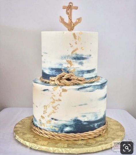 Gold Leaf Wedding Cake, Leaf Wedding Cake, Nautical Theme Wedding, Nautical Wedding Cakes, Ocean Cakes, Nautical Cake, Anchor Decor, Nautical Wedding Theme, Beach Cakes