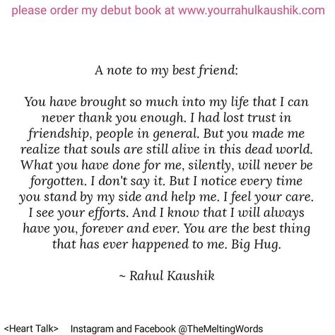 (Heart Talk) Dear best friend, listen 😊 ~ @rahulkaushikofthemeltingwords  Instagram Heartfelt Messages For Best Friend, Heartfelt Birthday Messages Best Friend, Insta Wall, Message For Best Friend, Friendship Messages, Friend Drawings, Earth Quotes, Heart Talk, Best Friend Drawings