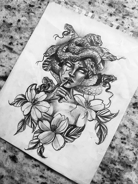 Medusa Tattoo Powerful, Womens Medusa Sleeve Tattoo, Medusa Cherry Blossom Tattoo, Trippy Medusa Tattoo, Medusa Inner Arm Tattoo, Medusa Tattoo Sleeve With Flowers, Medusa Moth Tattoo, Detailed Medusa Tattoo, Medusa Spine Tattoo Design