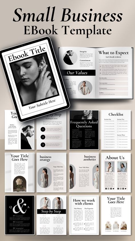 Versatile and minimalist eBook template designed for small businesses, business owners, online businesses, content creators, course creators, coaches, bloggers, Virtual Assistants, entrepreneurs, public figures, start-ups, social media managers, and freelancers. 40 pages of beautiful and strategic designs to help you promote your knowledge, services & products, grow your business, and market to your customers. Ebook Template Design, Business Ebook, Workbook Design, Ebook Template, Lead Magnet, Start Ups, Professional Templates, Content Creators, Grow Your Business