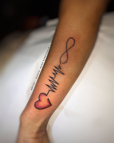 Heartbeat Infinity Tattoo, Heart Pulse Tattoo, Andy Tattoo, Lifeline Tattoos, Pulse Tattoo, Infinite Tattoo, Memorial Tattoo Ideas, Half Sleeve Tattoos Forearm, Tiny Tattoos For Women