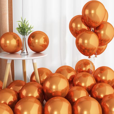 PRICES MAY VARY. 🎈50 PCS METALLIC CHROME DARK ORANGE BALLOONS: The valued party balloon set include 50pcs 10inch double layer metallic chrome dark orange balloons and 1pcs ribbon. Metallic luster unique design balloons for every party. 🎈PREMIUM MATERIAL: Our metallic chrome double layer balloons are made of natural latex thicken material, clearer surface, durable and beautiful, non-toxic and odorless,100% be safe for kids. 🎈EASY TO INFLATE: These lovely metallic chrome double layer balloons f Family Party Decorations, Orange Birthday Parties, Balloons For Birthday, 50 Balloons, Orange Birthday, Orange Balloons, Orange Party, Pastel Balloons, Purple Balloons