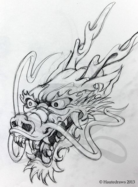 Drawn to Sketch | hautedraws Chinese Dragon Art Sketch, Chinese Art Sketch, Dragon Head Line Art, Cool Drawings Of Dragons, Japanese Dragon Head Drawing, Chinese Drawing Traditional, Dragon Art Sketch, Dragon Art Drawing, Dragon Drawing Ideas