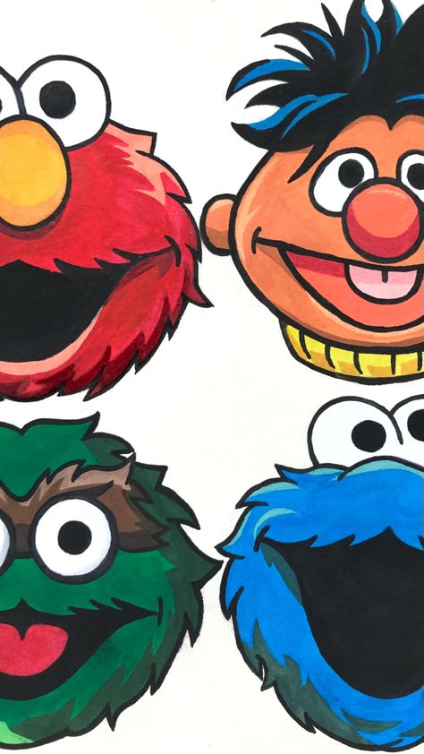 Sesame Street Drawing, Iphone Wallpaper Elmo, Cookie Monster Drawing, Sesame Street Crafts, Cookie Monster Wallpaper, Street Drawing, Elmo Wallpaper, Elmo And Cookie Monster, Bad Drawings