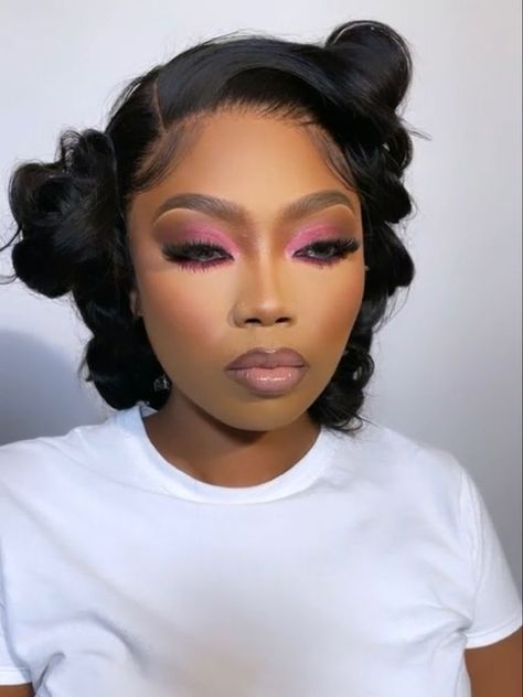 Pink And Brown Eyeshadow Looks Black Women, Subtle Pink Makeup Looks Black Women, Eye Makeup For Pink Dress Natural Looks, Pink Smokey Eye Black Women, Hot Pink Eyeshadow Looks Black Women, Full Glam Makeup Looks Black Women Pink, Pink Smokey Eye Makeup Black Women, Pink Lip Makeup Look Black Women, Simple Pink Eyeshadow Looks Black Women