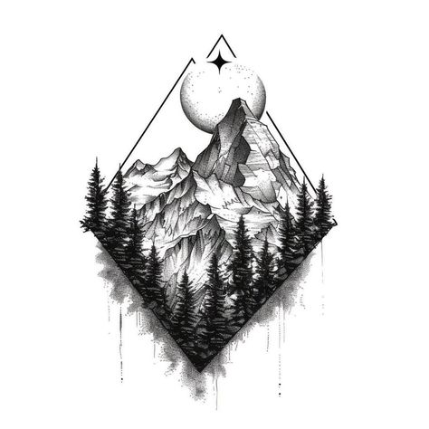 This is an alternate version of a unique tattoo design featuring nature scenes inside a geometric shape. I hope you enjoy this cool tattoo! Moutain Tattoos, Berg Tattoo, Geometric Mountain Tattoo, Mountain Tattoo Design, Circle Tattoos, Geometric Nature, Triangle Tattoos, Muster Tattoos, Geometric Mountain