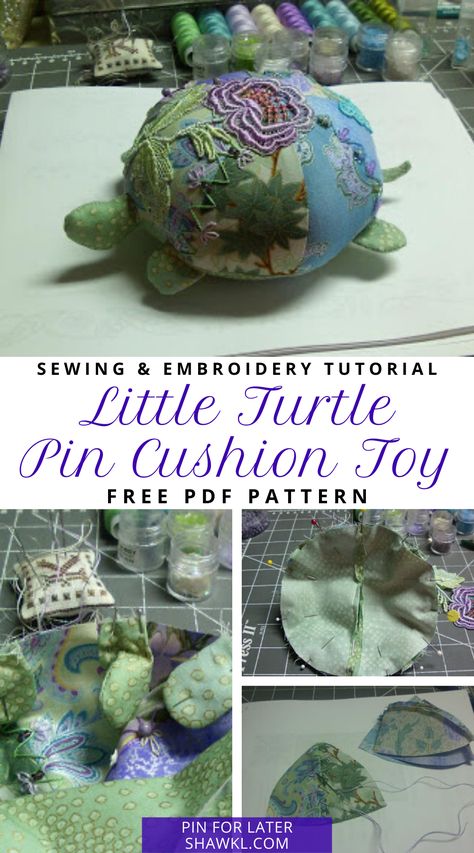 Turtle Pin Cushion Pattern Free, Turtle Pin Cushion, Art Felting, Machine Embroidery Lace, Diy Pin Cushion, Embroidery Beading, Sewing And Embroidery, Pin Cushions Patterns, Free Pdf Pattern