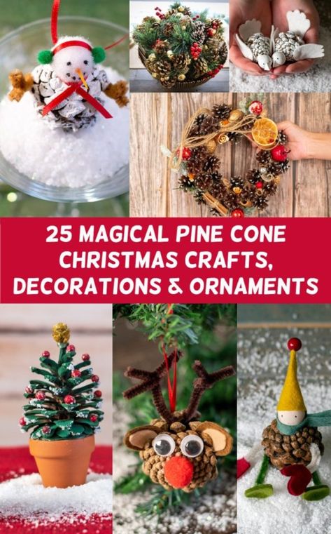 Christmas Pinecone Crafts For Kids Easy Diy, Christmas Pine Cone Decorations, Large Pinecone Crafts Christmas, December Centerpieces, Christmas Crafts With Pinecones, Diy Pinecone Ornaments, Pine Cone Crafts For Christmas, Christmas Pine Cone Crafts, Pinecone Christmas Decorations