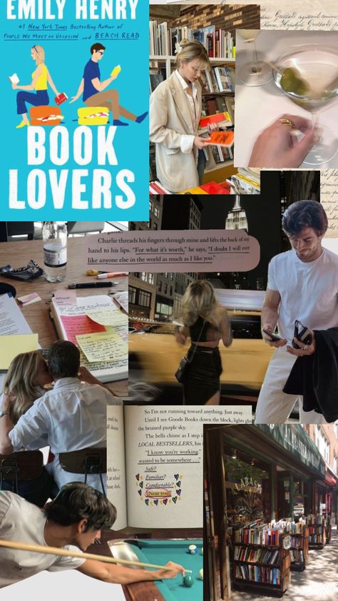 Book Lovers Book Aesthetic, Book Lovers Emily Henry Charlie, Booklovers Aesthetic Emily Henry, Emily Henry Book Lovers Aesthetic, Book Lovers Fanart, Books Lovers Aesthetic, Beach Read Fanart, Book Collage Aesthetic, Book Lovers Emily Henry Aesthetic