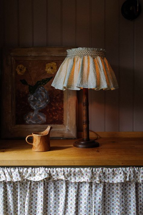 Cottage Core Lighting: Smocked Lampshades from the UK Cottage Core Ceiling Light, Cottage Core Lamp, Cottage Lamp, Bedroom Lampshade, Cottage Core Home, Small Bedroom Inspiration, Diy Lampshade, Nordic Homes, House Styling