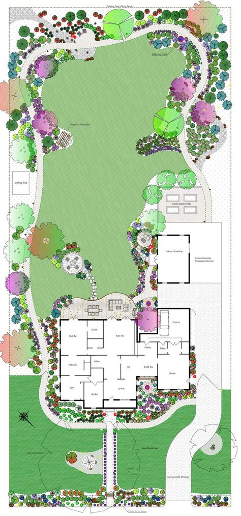 Zone 4 Landscaping Plans, Backyard Landscaping Acreage, Entryway Garden Designs, Garden Planning Layout Landscaping, Greenhouse Landscaping Ideas, Backyard Floor Plan, Large Garden Design Layout, Backyard Plans Layout Design, Large Yard Landscaping Layout