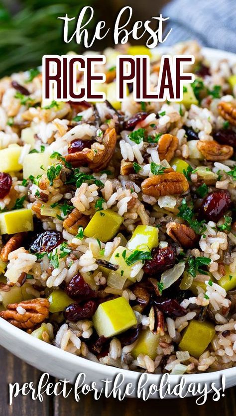 This rice pilaf is made with a wild rice blend, apples, dried cranberries, pecans and fresh herbs. Wild Rice Recipes Side Dishes, Wild Rice Blend, Cranberry Rice, Rice Recipes Side, Wild Rice Pilaf, Quinoa Recipes Easy, Quinoa Pilaf, Wild Rice Recipes, Rice Pilaf Recipe