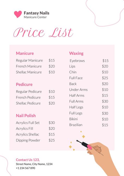 Nail Posters Ideas, Nail Prices By Length, Prices For Nails, Nail Tech Calender, Bracelet Price List, Nail Price List Templates, Nail Tech Inventory List, Nail Price List Ideas Beginner, Nail Salon Price List Ideas