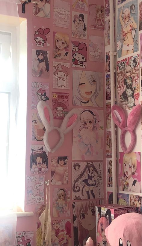 cute pink anime kawaui bedroom hello kitty sanrio super sonico nekopara bratz gloomybear Super Sonico Aesthetic, Shojo Bedroom, Diy Hello Kitty Room Decor, Pink Kawaii Bedroom Aesthetic, Hello Kitty Room Decor Bedroom Ideas, Sanrio Room Aesthetic, Pink Anime Room, Maximalist Pink Room, Pink Kawaii Room