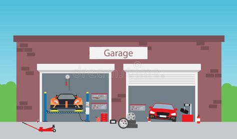 Service shop garage. With car and mechanic flat vector illustration , #SPONSORED, #garage, #car, #Service, #shop, #vector #ad Garage Illustration, Car Wash Sign, Garage Drawing, Car Mechanics Garage, Auto Service Center, Shop Vector, Garage Car, Mechanic Shop, House Cartoon