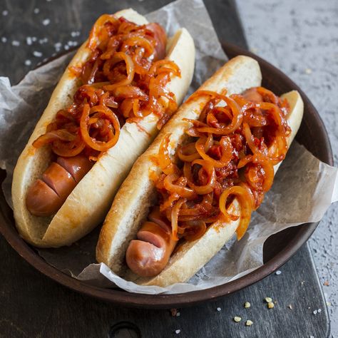 10 of America's Best Regional Hot Dog Recipes | Taste of Home Hot Dog Onions, New York Style Hot Dog, Coney Dog, Cincinnati Chili, Southwestern Recipes, Classic Chili, Hot Dog Toppings, Hot Dog Chili, Chile Jalapeño