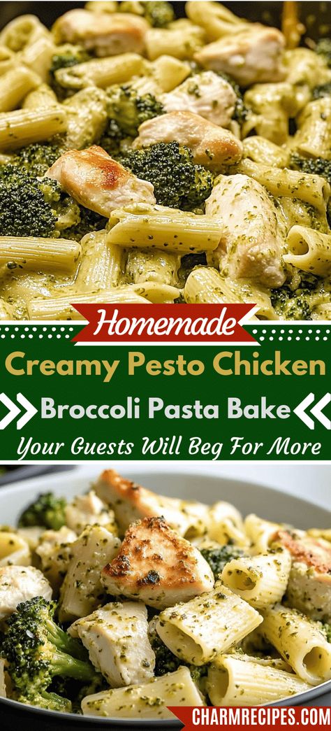 Creamy Pesto Chicken and Broccoli Pasta Bake Chicken Broccoli Pesto Pasta Bake, Creamy Pesto Chicken And Broccoli Bake, Creamy Pesto Broccoli Pasta, Creamy Pesto Chicken & Broccoli Pasta Bake, Pesto Chicken Broccoli Pasta, Pesto Chicken Pasta Crockpot, Creamy Chicken Broccoli Pesto Pasta, Creamy Broccoli And Chicken Pasta Bake, Leftover Pesto Chicken Recipes