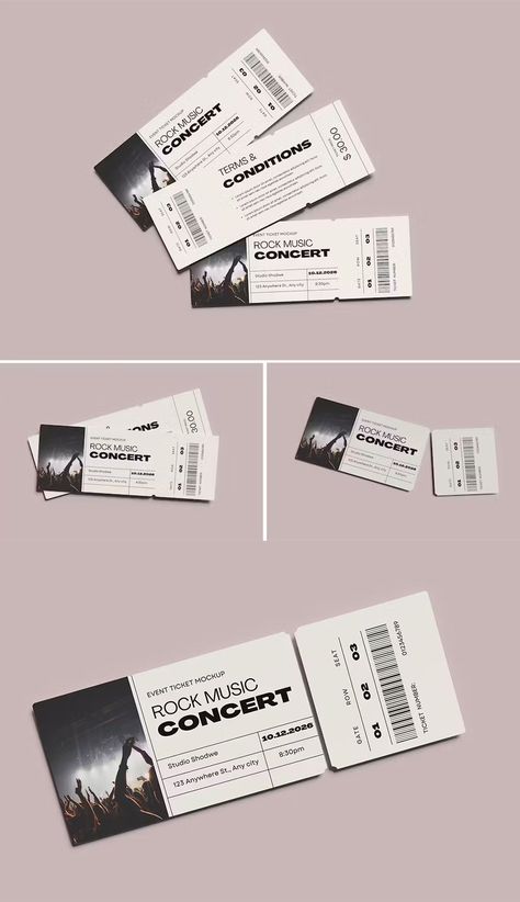 Event Ticket Mockup Concert Invitation Design, Concert Ticket Graphic Design, Ticket Event Design, Music Ticket Design, Concert Tickets Design, Ticket Graphic Design, Festival Ticket Design, Movie Ticket Design, Ticket Design Ideas