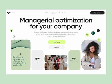 Green Vision - Workflow optimization website by Awsmd on Dribbble Inmobiliaria Ideas, Website Design Inspiration Layout, 광고 디자인, Ui Ux Designer, Webpage Design, Website Design Layout, Web Design Trends, Web Inspiration, Minimal Web Design